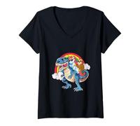 Donna Unicorn & Sloth Riding T-Rex Cool Dinosaur, Uomo, Donna, Bambini Maglietta con Collo a V