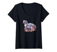 Donna Unicorni. cavalli e fiabe, Maglietta con Collo a V