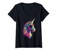 Donna Unicorno Colorato Arcobaleno Cavalli che Cavalcano Unicorni Maglietta con Collo a V