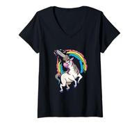 Donna Unicorno con motosega pre-arcobaleno - obliquo e magico Maglietta con Collo a V