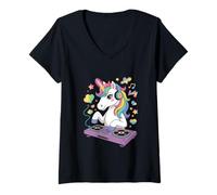 Donna Unicorno Dj Magico Mix Music Party Maglietta con Collo a V