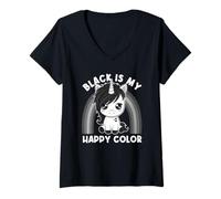 Donna Unicorno Emo Gothic Girl Black Is My Happy Color Maglietta con Collo a V