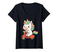 Donna Unicorno Equitazione Uno Scooter Ragazzi Ragazze Uomini Donne Bambini Maglietta con Collo a V