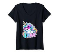 Donna Unicorno Pegasus Diva Maglietta con Collo a V
