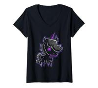 Donna Unicorno Pegasus Skeleton Pastello Arte Gotica Maglietta con Collo a V