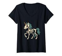 Donna Unicorno Skeleton Fantasy Maglietta con Collo a V