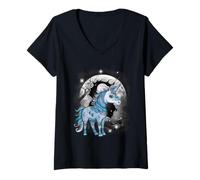 Donna Unicorno Unicorno Cavallo Ragazza Figura Fiaba Donna Ragazza Maglietta con Collo a V