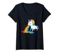 Donna Unicorno vomito arcobaleno Maglietta con Collo a V