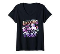 Donna Unicorns Are Real I'm Proof - Animale arcobaleno pastello divertente Maglietta con Collo a V