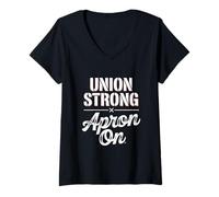 Donna Union Strong Grembiule On Labor Day Maglietta con Collo a V