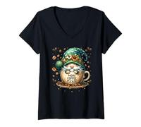 Donna Unique Coffee GNOME for Coffee Lovers with Coffee Beans Maglietta con Collo a V