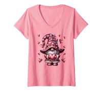 Donna Unique Love GNOME Graphic Cute Heart Pattern Pink Valentines Maglietta con Collo a V