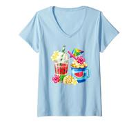Donna Unique Watermelon Graphic for Women Beach Lover Summer Latte Maglietta con Collo a V