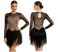 Donna Unitard Con Frange Costume Da Delle Caverne Cavernicolo Nero XS