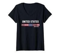 Donna United States Flag | American Vintage Distressed Maglietta con Collo a V