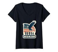 Donna United We Stand: Aquila e Bandiera - American Freedom Unity Maglietta con Collo a V
