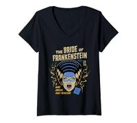Donna Universal Monsters Bride Vintage Halloween Mask Maglietta con Collo a V