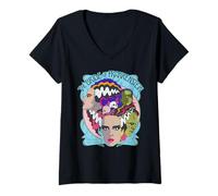 Donna Universal Monsters Bride Vintage Horror Collage Maglietta con Collo a V
