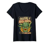Donna Universal Monsters Creature Retro Halloween Mask Maglietta con Collo a V