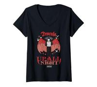 Donna Universal Monsters Dracula Up all Night Retro Goth Maglietta con Collo a V