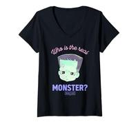 Donna Universal Monsters Frankenstein Anime Who’s The Real Monster Maglietta con Collo a V