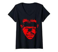 Donna Universal Monsters Frankenstein Bold Icon Front & Back Maglietta con Collo a V