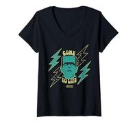 Donna Universal Monsters Frankenstein Come To Life Retro Maglietta con Collo a V