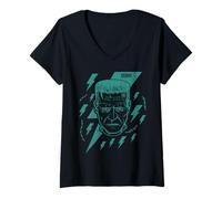 Donna Universal Monsters Frankenstein Retro Goth Lightning Maglietta con Collo a V