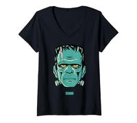 Donna Universal Monsters Frankenstein Vintage Portrait Maglietta con Collo a V
