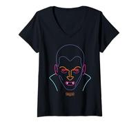 Donna Universal Monsters Neon Dracula Portrait Maglietta con Collo a V