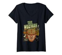 Donna Universal Monsters The Wolf Man Vintage Halloween Mask Maglietta con Collo a V