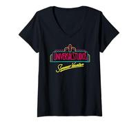 Donna Universal Studios Summer Vacation Neon Logo Maglietta con Collo a V