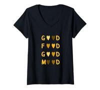 Donna University Varsity-Gold Color Love Good Food/Umore Maglietta con Collo a V