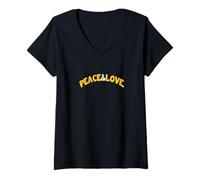 Donna University Varsity-Gold Colore Peace&Love. Giallo Maglietta con Collo a V