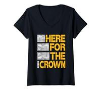 Donna University Varsity-Gold Here for The Crown Giallo Grafica Maglietta con Collo a V