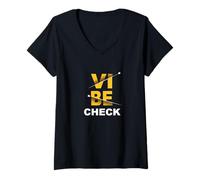 Donna University Varsity-Gold Vibe Check Varsity-Gold Graphic Maglietta con Collo a V