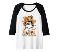 Donna Uno Psicologo Scolastico Grato Messy Bun Autunno Ringraziamento Maglia con Maniche Raglan