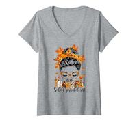 Donna Uno Psicologo Scolastico Grato Messy Bun Autunno Ringraziamento Maglietta con Collo a V