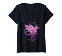 Donna Uno Sguardo al Futuro Cyber SciFi Dinosaur Design Maglietta con Collo a V