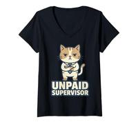Donna Unpaid Supervisor Funny Cat Owner Work Humor Maglietta con Collo a V