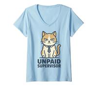 Donna Unpaid Supervisor Funny Cat Owner Work Humor Maglietta con Collo a V