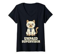 Donna Unpaid Supervisor Funny Cat Owner Work Humor Maglietta con Collo a V