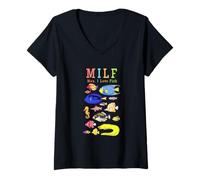 Donna Uomo Amo Pesce Divertente Detto MILF Meme per Umorismo Adulto Maglietta con Collo a V