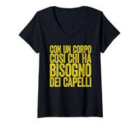 Donna Uomo Calvi Calvo Con Un Corpo Così Chi Ha Bisogno Di Capelli Maglietta con Collo a V