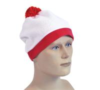 Donna Uomo Cappello Ponpon Bianco & Rosso Pom Accessorio Costume