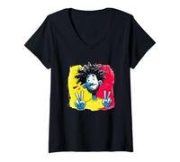 Donna Uomo Doppia Pace Retro Pop Ritratto Grafico Segno Gesto Maglietta con Collo a V