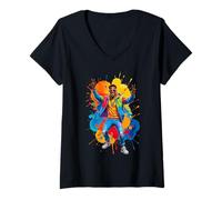 Donna Uomo mostra segno di pace - 70s schizzi colorati 1 - Fan Fun Maglietta con Collo a V
