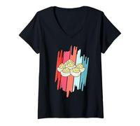 Donna Uova alla diavola Piatto Retro Strisce Cibo Pun Potluck Brunch Maglietta con Collo a V