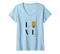 Donna Upside-Down Pineapple Swinger LOVE tipografia Maglietta con Collo a V