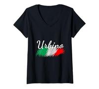 Donna Urbino Italia Bandiera Italia Souvenir Regalo Corrispondente Italiano Maglietta con Collo a V